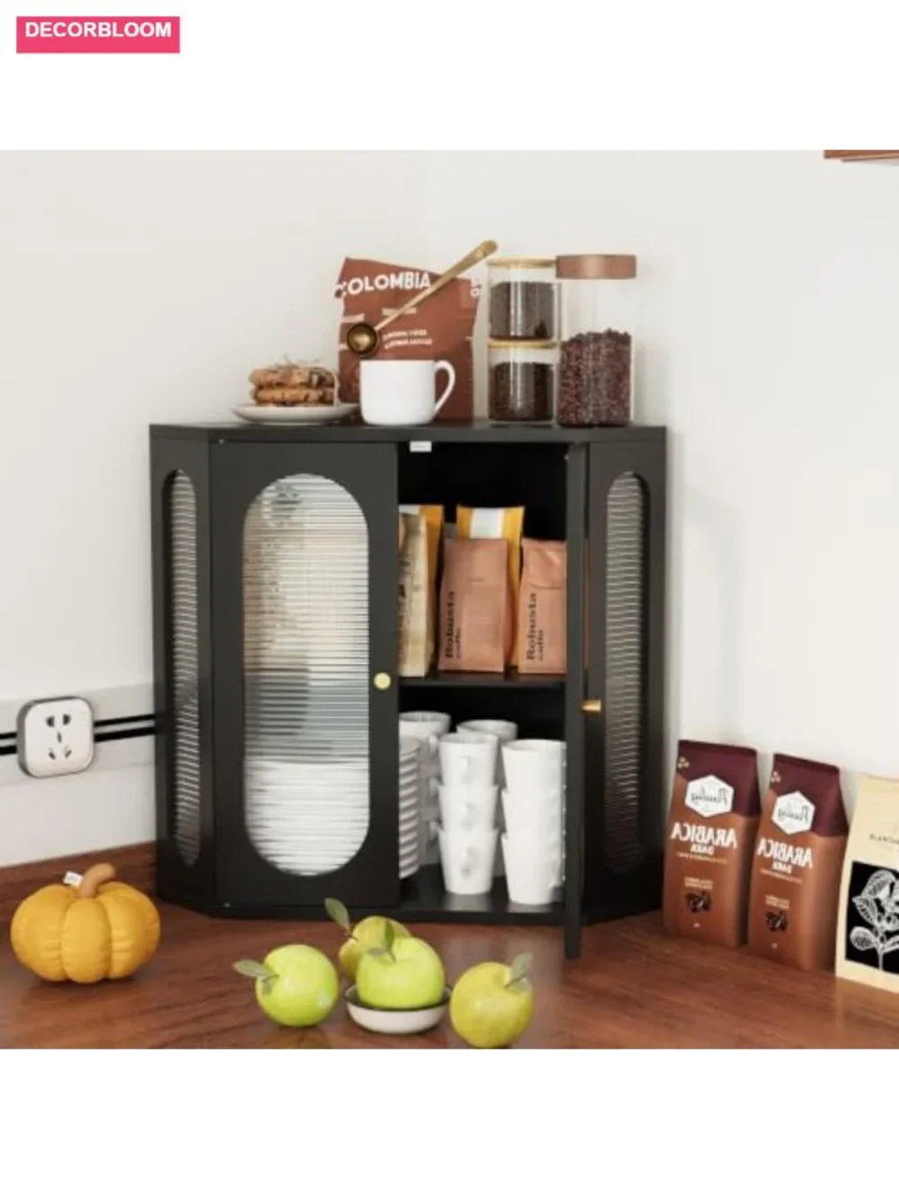Corner Bread Box Large Double Layer Bamboo with Acrylic Windows